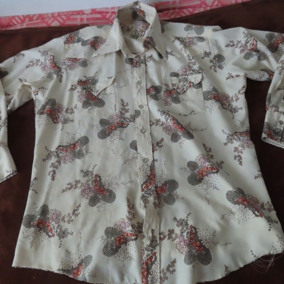 Vtg H Bar C Ranchwear Long Tail Pearl Snap Shirt Mens Western Cowboy Boho - Picture 1 of 10